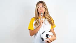 Photo,Of,Dreamy,Young,Beautiful,Woman,Wearing,Football,T-shirt,Lick