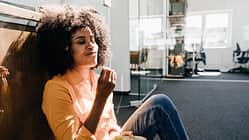 relaxed,Grape,eating,break,woman,food and drink,Fruit,people,Adults,Office,occupation,businesswoman,curly,Bowl,shirt,holding,smiling,sitting,enjoying,content,individuality,Lifestyles,modern,agency,floor,loft,indoors,portrait,day,eyes closed,casual,orange,business,copy space,Independence,relaxation,healthy eating,confidence,healthy,getting away from it all,snack,resting,employee,sitting on ground,freelancer,green grape,work-life balance,Simple Living,office worker,downshifting,young women,one person,25-29 years,African descent,Mixed Race Person,dark-haired,Afro,Germany,Job,business people,pleasure,modernity,service,colour,health,Meal,white collar worker,blouse,young adults,Millennials,20-30 years,dark hair,hairstyle,Photography,Color Image Young woman having a break in office
