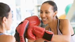 young,glove,happy,focus,american,training,assistance,exercising, Women,Boxing,Together,At,Gym