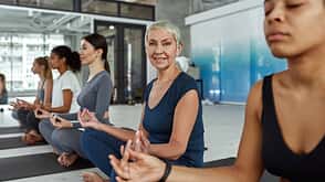 practice,happy,lotus,smile,fit,balance,fitness,diverse,sporty,gr Smiling,Sporty,Caucasian,Middle-aged,Woman,In,Sportswear,Practice,Yoga,Meditate