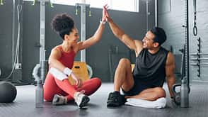 friendship,hands,focus,discussion,body,high,speaking,fitness,coaching,talk,celebrating,communication,female,conversation,athlete,excited,active,personal,friends,person,success,gym,adult,coach,support,male,deal,strong,woman,ethnicity,motivation,exercise,training,talking,exercising,ready,trainer,muscle,wellness,man,arm,class,together,victory,health,sportswear,team,workout,healthy High,Five,Woman,,Personal,Trainer,Man,For,Fitness,Goal,In