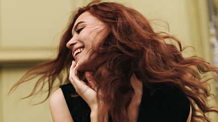 dress,red haired,beauty,caucasian,bag,body,spring,stripes,beauti Curly,Woman,Posing,Outside,And,Laughing