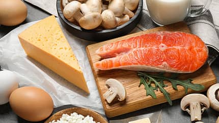 Fresh,Products,Rich,In,Vitamin,D,On,Grey,Table