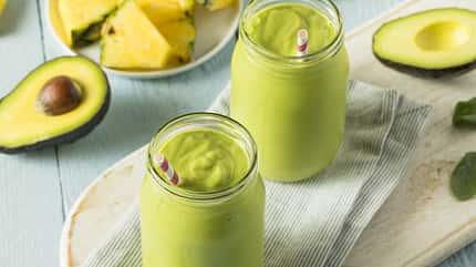 Smoothie, Wellness, Selfcare-Drink, Juice Healthy,Homemade,Avocado,Smoothie,With,Spinach,Pineapple,And,Yogurt