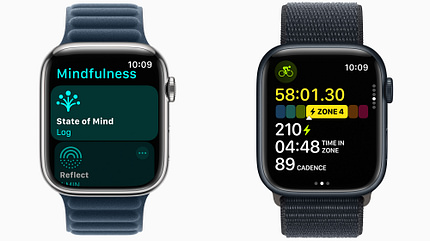Neue Features der Apple Watch: den Gemütszustand protokollieren (links) und individuelle Leistungszonen fürs Radfahren (rechts) Neue Features der Apple Watch: den Gemütszustand protokollieren (links) und individuelle Leistungszonen fürs Radfahren (rechts)