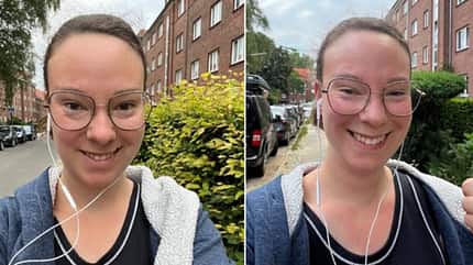 Laufen. Vorher-Nachher, Laufen mit Musik Volontärin Carina Mollner vor und nach einer Laufeinheit