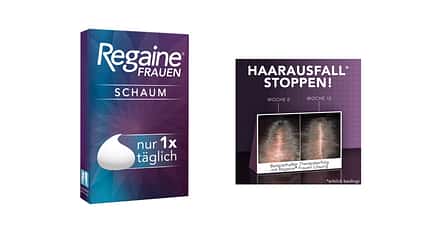 Regaine Schaum hilft mit dem Wirkstoff Minoxidil gegen Haarausfall Regaine Schaum hilft mit dem Wirkstoff Minoxidil gegen Haarausfall