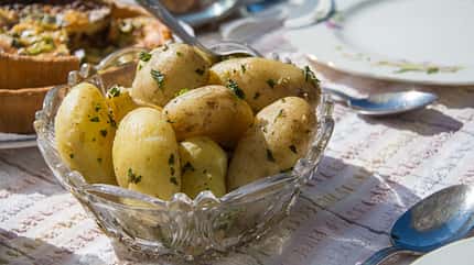 boiled potatoes,lunch,new potatoes,cooked,minted potatoes,picnic Minted,New,Potatoes,(boiled),As,Part,Of,An,Alfresco,Dining