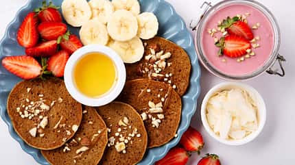 Gluten,Free,Homemade,Vegan,Banana,Pancakes,For,Breakfast,On,Gray