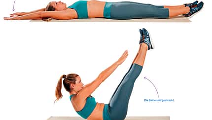 6. Kraftübung zum Sixpack: Sit-ups mit angehobenen Beinen