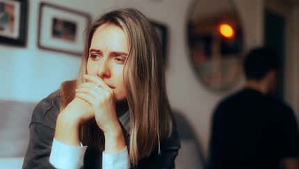 Sad,Woman,Fighting,With,Her,Partner,Thinking,About,Separation.,Unhappy