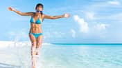 Sexy,Bikini,Body,Woman,Playful,On,Paradise,Tropical,Beach,Having
