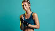 Happy,Young,Woman,In,Sports,Clothing,Smiling.,Muscular,Fitness,Model