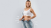 Cheery,Attractive,Slender,Middle,Aged,Blonde,Woman,Wearing,Huge,Jeans,