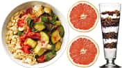 Zum Vollkorntag gehören Nudeln mit Zuccini, Grapefruit und Knusper-Jogurt